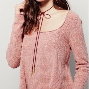 Free People Pink Scoop Neck Ribbed Sweater Loose Oversized Soft Comfy Size XS